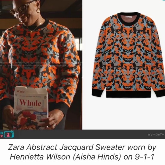 Zara Jacquard Abstract Crewneck Sweater In Black, Orange & Gray Size Large - Picture 10 of 10